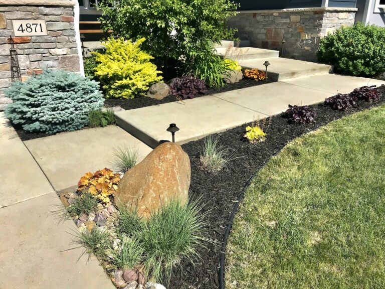 Well-maintained residential front yard landscaping.